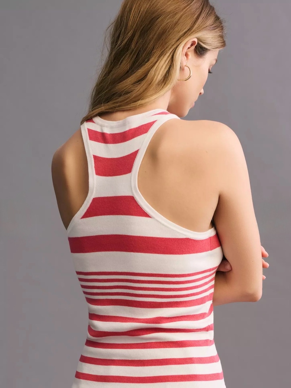 Anthro Maeve Racerbqck Striped Sweater Tank Top - White & Red